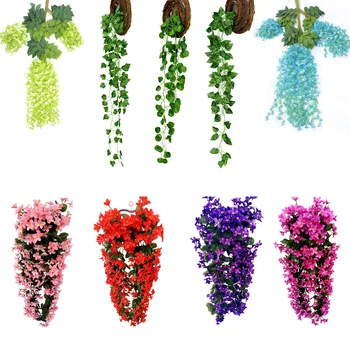 

1/2pcs Artificial Green Wall Hanging Plants Leaf Garland Vine Foliage Flower Rattan String Wedding Shop home Party Decor Hot