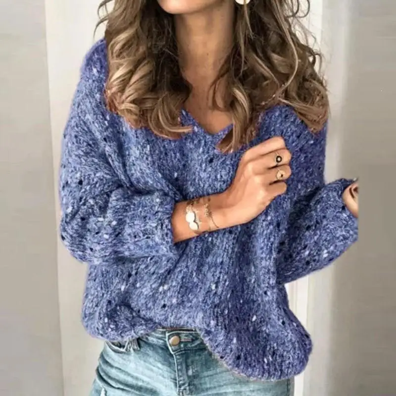 9 Женская мода о-образный вырез Свободный вязаный свитер Короткий размера плюс длинный рукав джемпер Топы Повседневный осенний зимний свитер пуловер - Цвет: 9