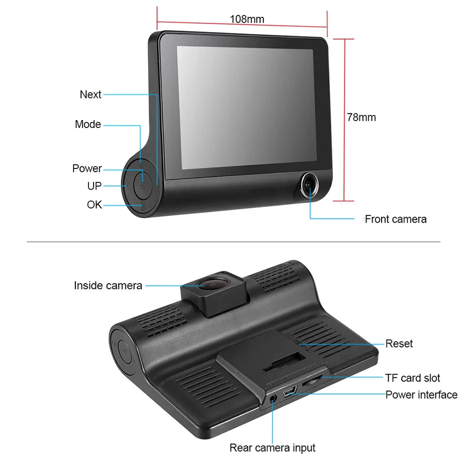 Olysine 4,0 ''3 Way Автомобильный видеорегистратор камера видео рекордер заднего вида авто регистратор с 3 камерой s Dash Cam DVRS