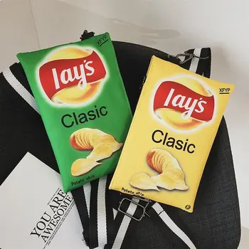 

Funny Potato Chips Crossbody Handbag Women Canvas Shoulder Bag Mini Cartoon Printing Girl Envelope Bags Female Clutch Cute Purse