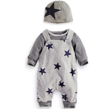 

3PCS Set Baby Clothes Sets Newborn Baby Sets Stripe T-shirt Top Bib Pants Overall Hat Outfits Set Long Sleeve Winter Autumn Baby