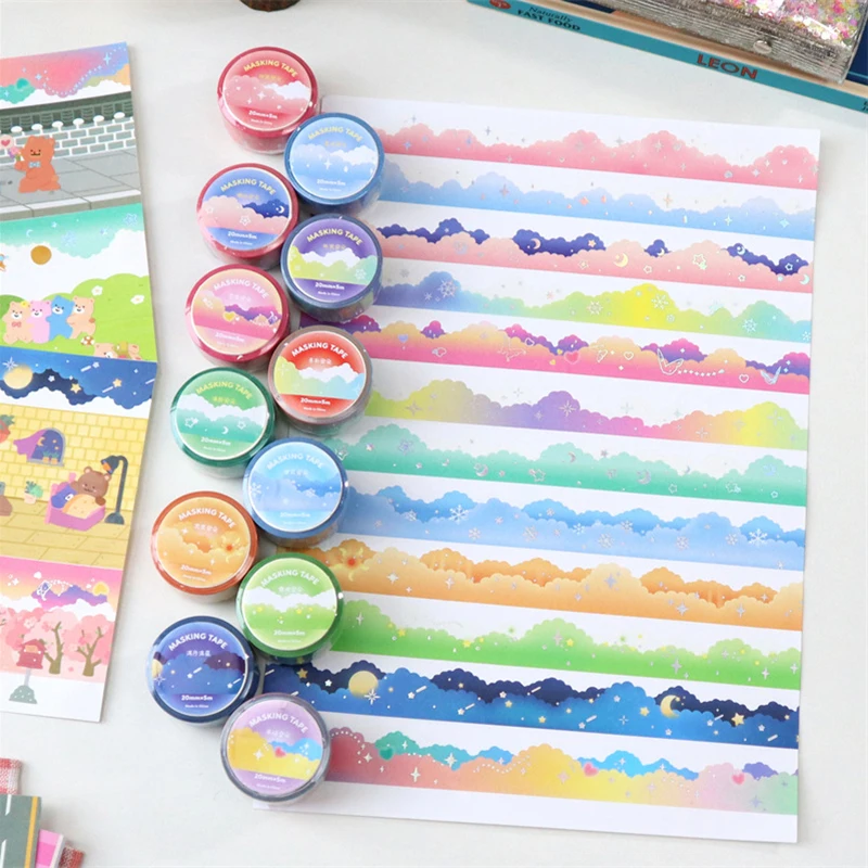 5M Colorful Clouds Bronzing Washi Tapes Deco Hand Account Album Diary Scrapbooking DIY Masking Tape Kawaii Korean Stationery