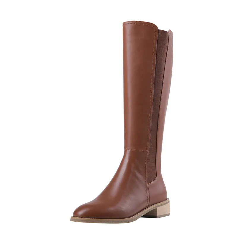 Dilalula Autumn Winter Riding Boots Women Natural Genuine Leather Chunky Heel Knee High Boots Ladies Luxury Shoes Woman - Цвет: Коричневый