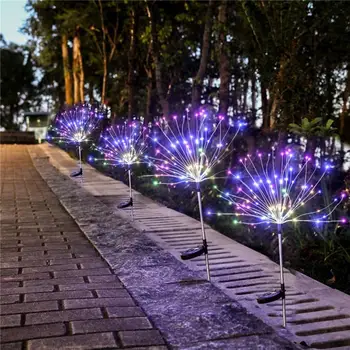 

New Solar Ground Plug Firework Light Copper Wire Light Starry Waterproof Dandelion Light Garden Villa Decoration Light 100LED