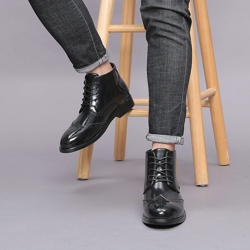 Merkmak/Мужская обувь с круглым носком; Новинка; Модные осенние мужские кожаные ботинки; классические ботинки-оксфорды на шнуровке; теплые мужские Ботильоны; большие размеры