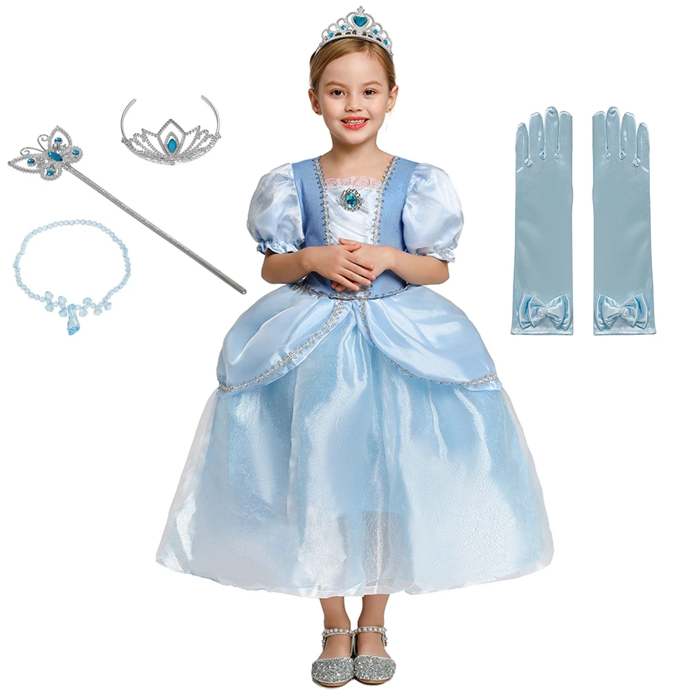 

Princess Costume Halloween Party Cosplay Fancy Dress Baby Girl Rella Princess Dress Puff Sleeve Crystal Decoration Ball Gown
