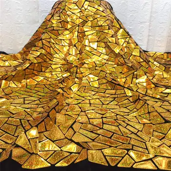 

New gold African Lace Fabric 3D Flower Soft Wedding Dress French Milk Silk Lace Fabric With Sequins For Nigerian Party F1886