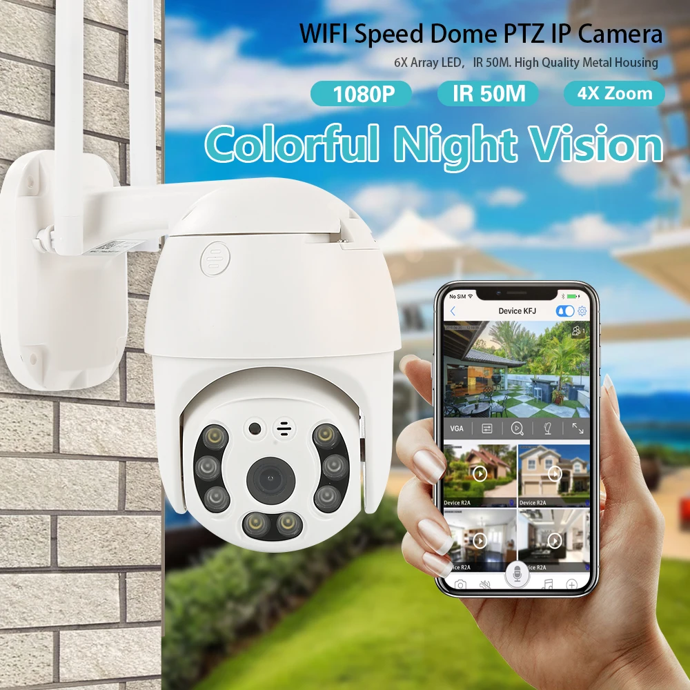 

1080P WiFi IP Camera Motion Detect Auto-Tracking PTZ 4X Zoom 2-way Audio P2P CCTV Security Outdoor Dome Cam