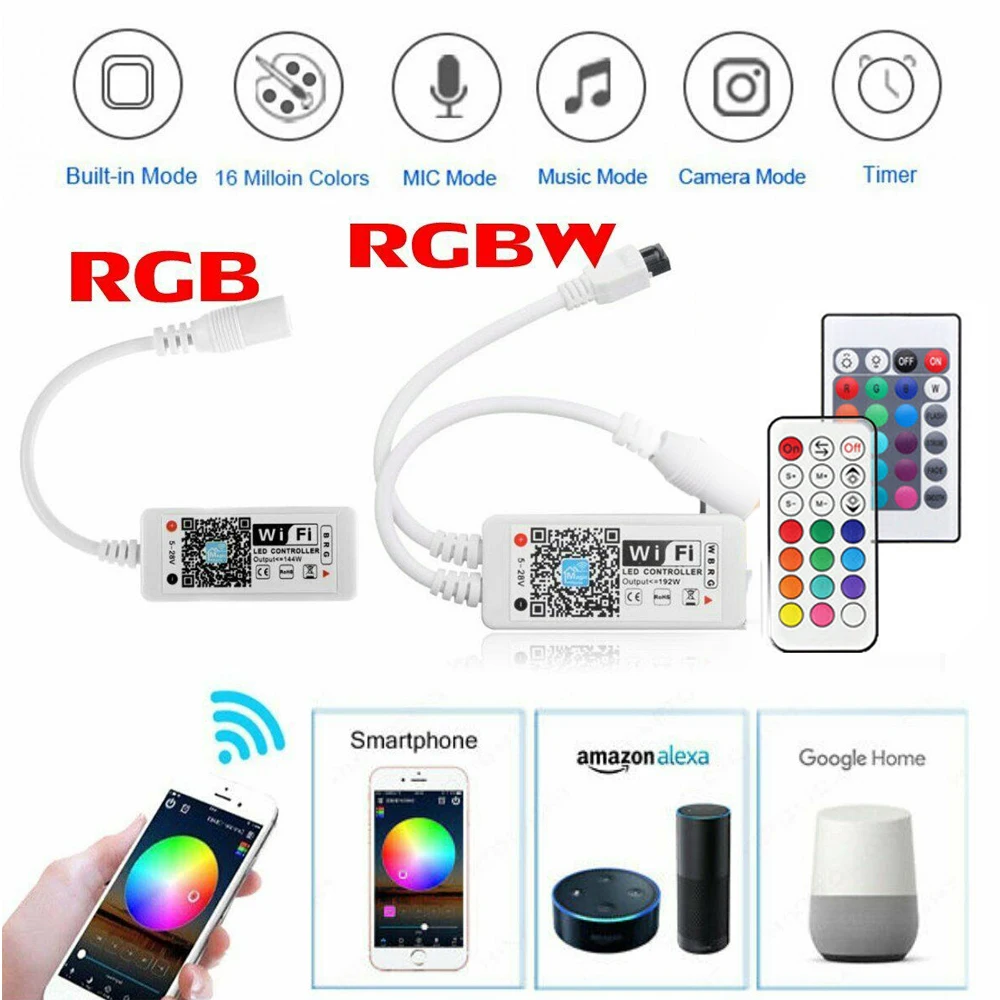 DC5-28V Wi-Fi Bluetooth RGB cct RGBW Pixel контроллер дистанционного диммер Amazon Alexa Google домашний телефон для SK6812 WS2812B Светодиодная лента