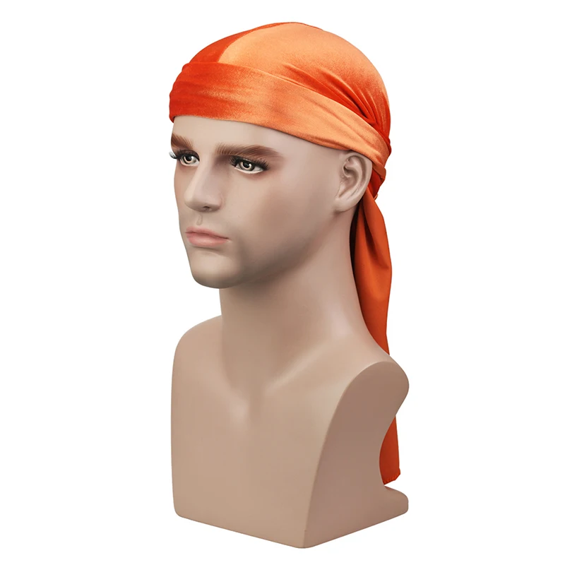 Новинка, мужская и женская дышащая бандана, бархатная Кепка Durag do doo du rag, длинный хвост, головной убор, кепка chemo, сплошной цветной головной убор