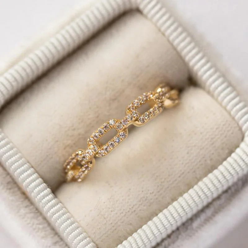 Stapeln Kuba Kette Link Ring Für Frauen Iced Out Zirkon Kristall Passende Gold Ring Punk Zubehör Trend Schmuck Großhandel R727 – Detail 5