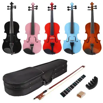 

1/8 Splint Bright Acoustic Violin Fiddle with Rosin Case Bow Muffler Kits Bright Fiddle Exerciser Set for Musical Lover Student