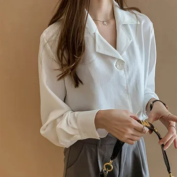 

Women Autumn Blouse Long Sleeve Turn-down Collar Fashion Casual Office Lady Shirt Solid Color Women Tops and Blouses