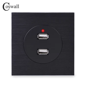 

Coswall Aluminum Metal Panel Wall Socket Outlet Dual USB Charging Port 2.4A Output LED Indicator R11 Series R12 Series Black