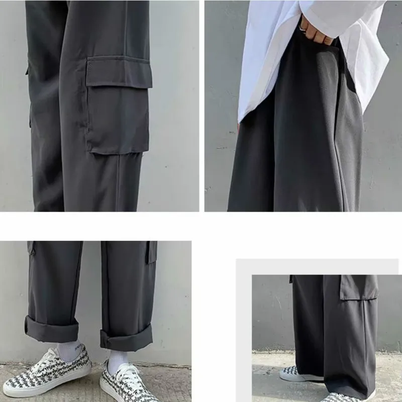 Casual Pants Men Pockets Plus Size 3XL Wide Leg Elastic Waist Mens Loose Harajuku Ulzzang Korean Style Streetwear Fashion Chic