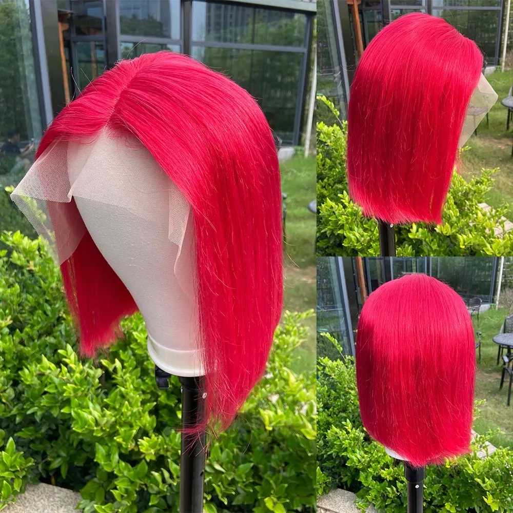 Pink Bob Wig Lace Front Human Hair Wigs Pre-Colored T Part Lace Bob Wig 180% Density Middle Part Besfor