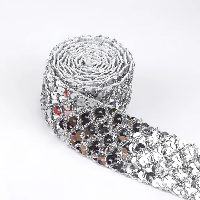 8Meters Meetee Sequin Lace Trim Ribbons Gold Silver Trims Fabric Stage Costume Dance Dress Paillette Band DIY Sewing Accessories Silver