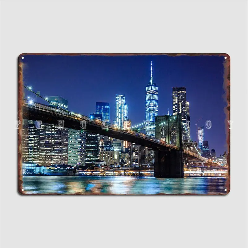 

New York City Night Lights Poster Metal Plaque Cinema Kitchen Wall Custom Mural Painting Tin Sign Poster