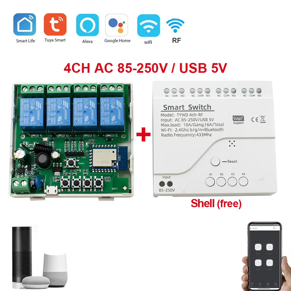 Tuya Smart Switch 4 Channel Wifi Relay Rolling Door Switch DC AC 5V 12V 24V  32V 220v Motor Curtain Switch Inching Self locking|Home Automation Modules|  - AliExpress