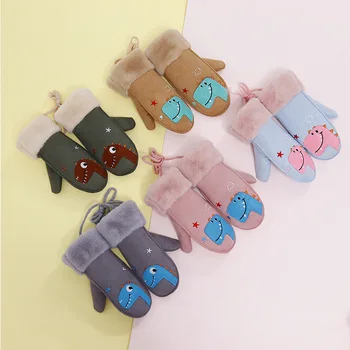 

Cute Cartoon Dinosaur Pattern Winter Gloves For Women Ladies Girls Thick Warm Outdoor Gloves Mittens Female Furry Gloves Mittens