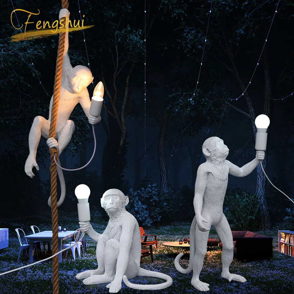 

Modern Monkey lamp Rope LED Pendant Lights Lighting 7Color Art Nordic Replicas Resin Seletti Hanging Lamp Monkey Lamp luminaire