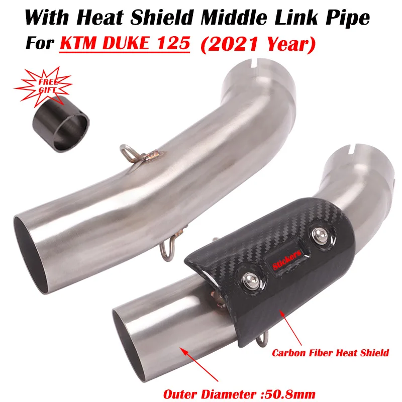 

Slip On For KTM DUKE 125 250 2021 Motorcycle Exhaust Escape System Modify Middle Link Pipe 51mm With Carbon Fiber Heat Shield