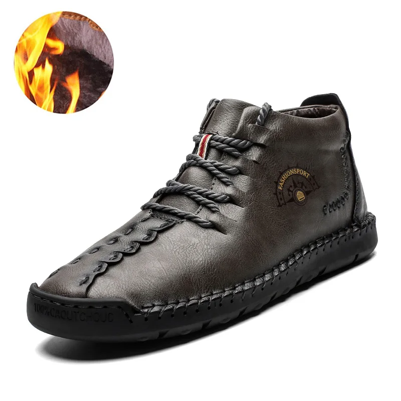 Модные мужские ботинки; высококачественные зимние ботильоны из спилка; теплая зимняя обувь на меху с плюшевой подкладкой; большие размеры 38-48; Zapatos - Цвет: gray fur