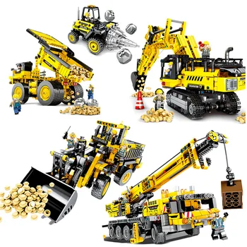 

Big crane excavator engineering car small particles children's intelligence assembling and inserting building blocks