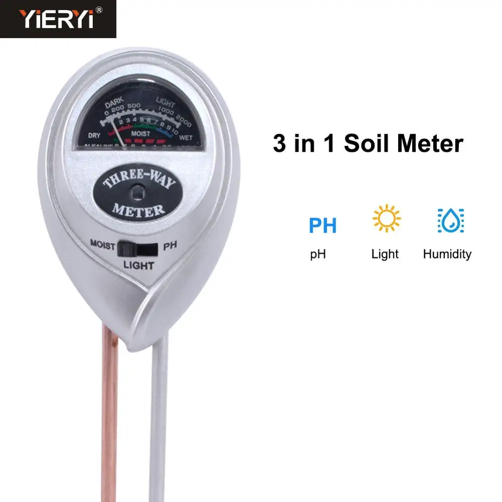 

Yieryi NEW 3 in 1 Round Head Soil Moisture Meter PH Water Acidity Humidity Sunlight Garden Plants Flowers Moist Tester