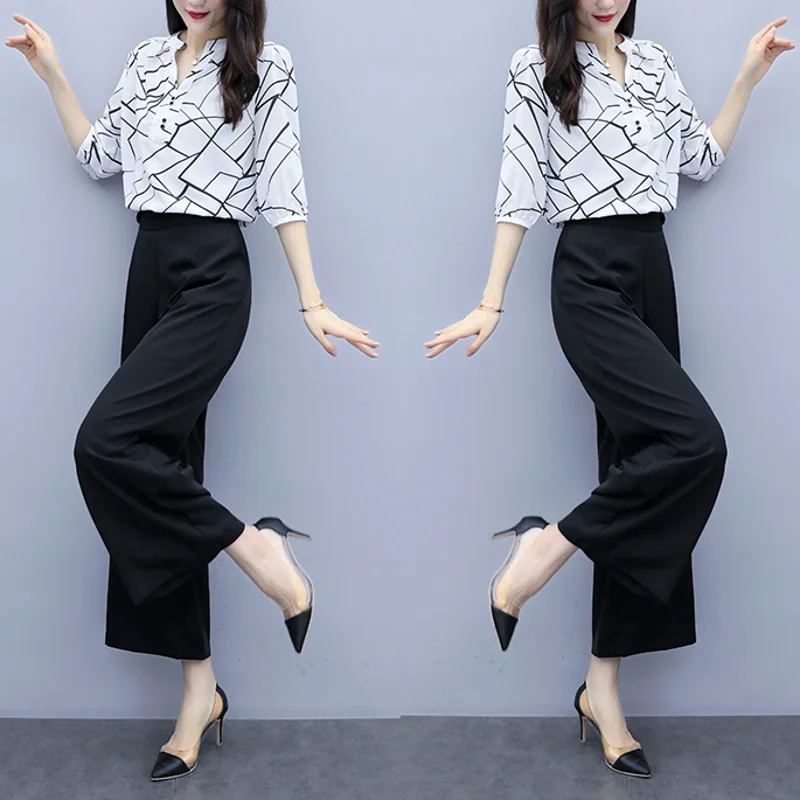 

Loose Pants WOMEN'S Suit 2020 New Style Summer Two-Piece Chiffon Tops Korean-style Fashion Elegant Set