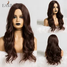 Best Price EASIHAIR Long Dark Brown Synthetic Wigs for Women Heat Resistant Wave Wigs Natural Fiber Hair Glueless Cosplay Wigs High Density