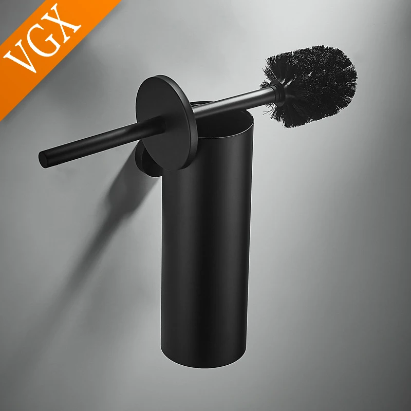 Toilet Brush Holder VGX Bathroom Toilet Brush Holder Stainless Steel Wall Mount Cleaning Brush Holder Set Household Accessories Black Brushed Chrome