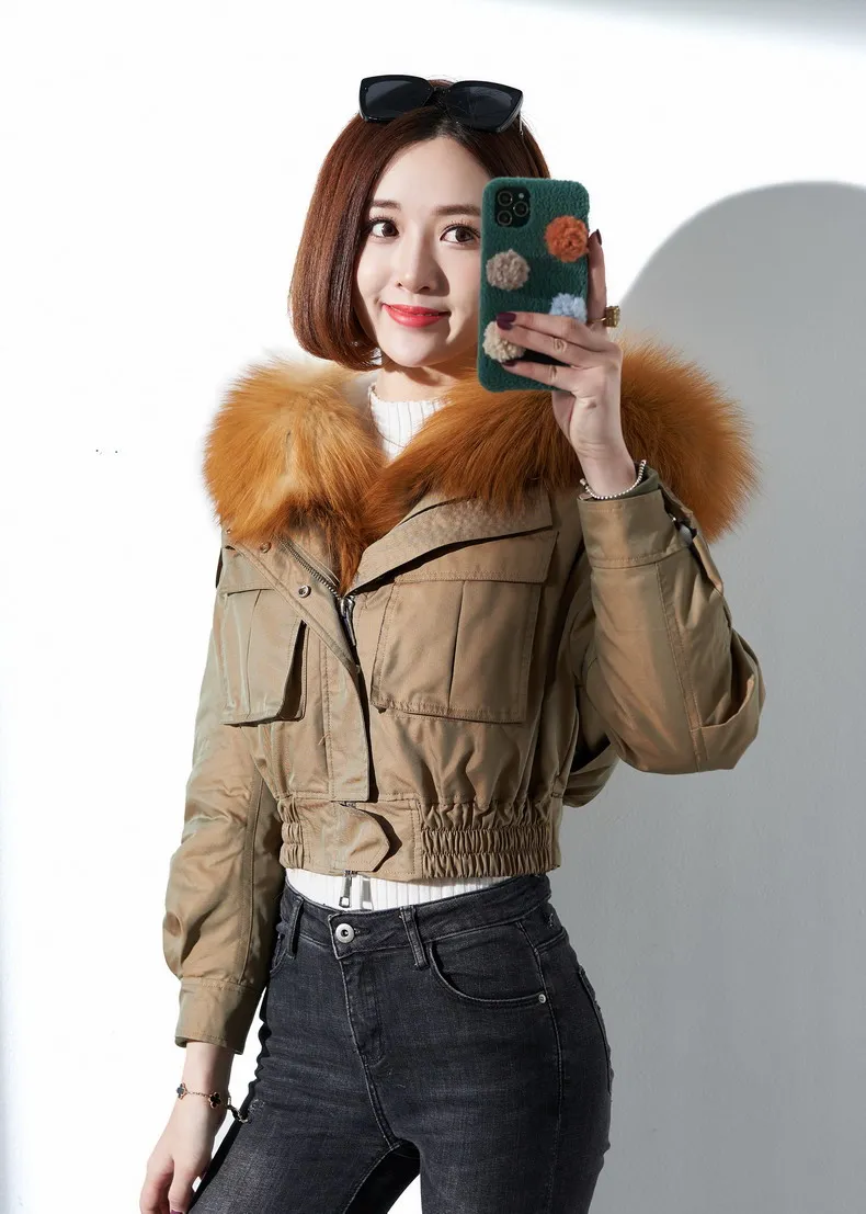 Пальто из натурального меха, Женская шерстяная куртка, воротник из лисьего меха, осенне-зимнее пальто, женская одежда, корейский стиль, винтажные теплые короткие топы ZT4834