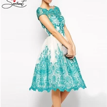 SERMENT осеннее голубое кружевное вечернее платье, тонкое кружевное платье, торжественное платье для женщин, элегантное, подходит для работы, вышивка, цветок, кружевная линия шеи