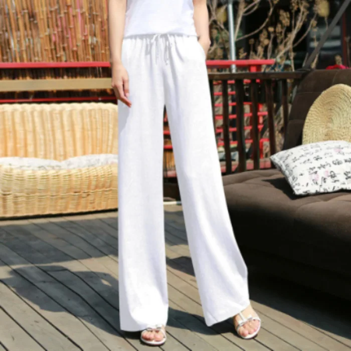

Spring and summer wide-leg pants women's high waist slim loose loose straight pants cotton and linen women's pants vertical sens