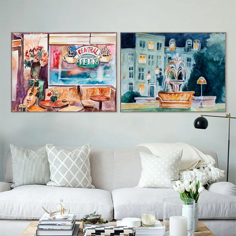 Wall Art Friends Tv Show Fontain Watercolor Poster Prints 90s