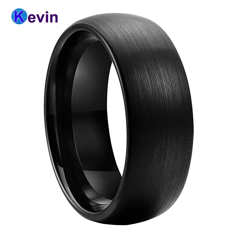 Classic Men Ring Women Black Tungsten Ring Domed Brushed Finish 6MM 8MM