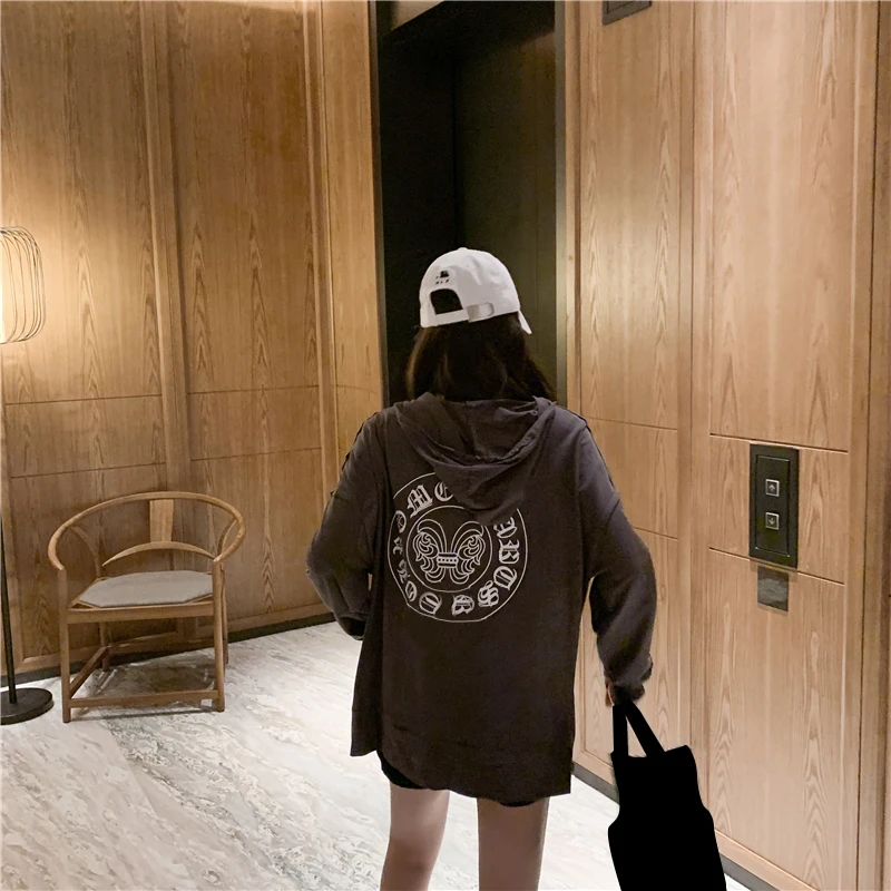 Онлайн худи знаменитостей Женская Ранняя осень стиль свободный крой универсальный модный принт длинный рукав с капюшоном тонкое пальто Топ