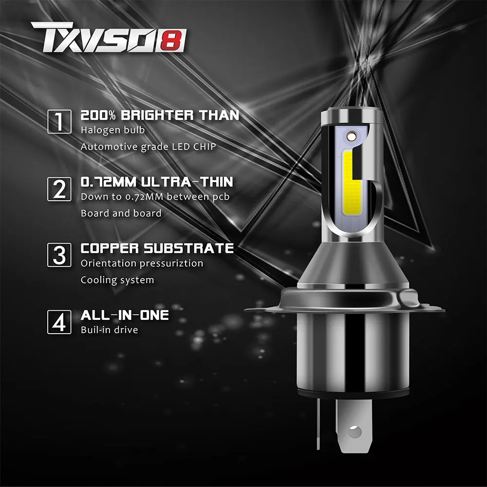 TXVSO8 Latest Diode Lamp H4 LED Headlights for Car MINI 9003/HB2 Hi/LO Universal Auto COB 6000K Light 55W/Bulb 26000LM 자동차 led car headlight bulbs