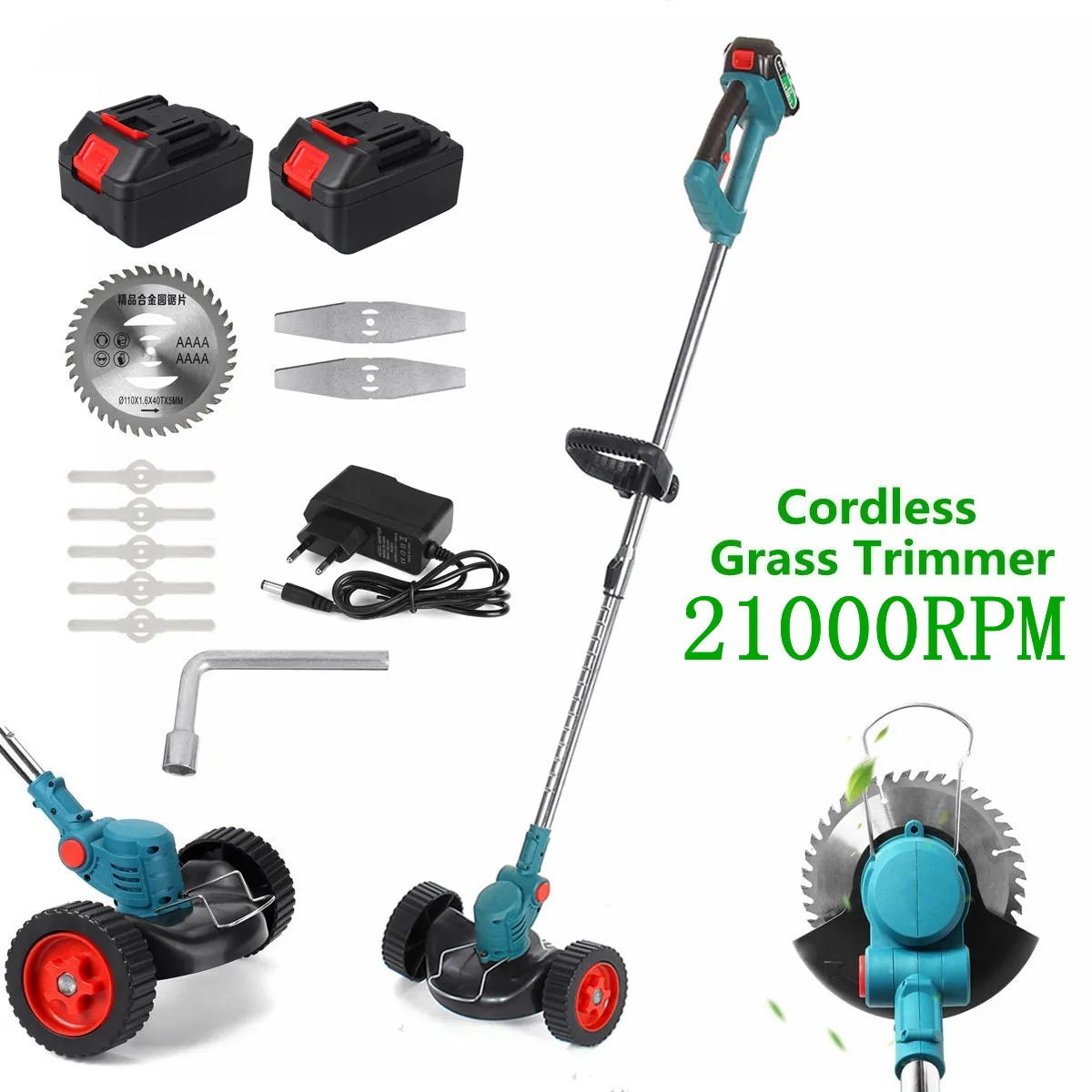 15PCS Electric Grass Trimmer For 21V Garden Lawn Mower Rechargeable Cordless Grass Pruning Tool machine &Wheel _ - Mobile