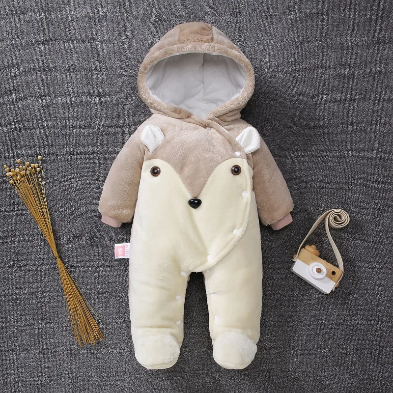 Baby clothes winter thick warm warm jumpsuit robe romper newborn cartoon bear cute baby boy jumpsuit baby girl hooded