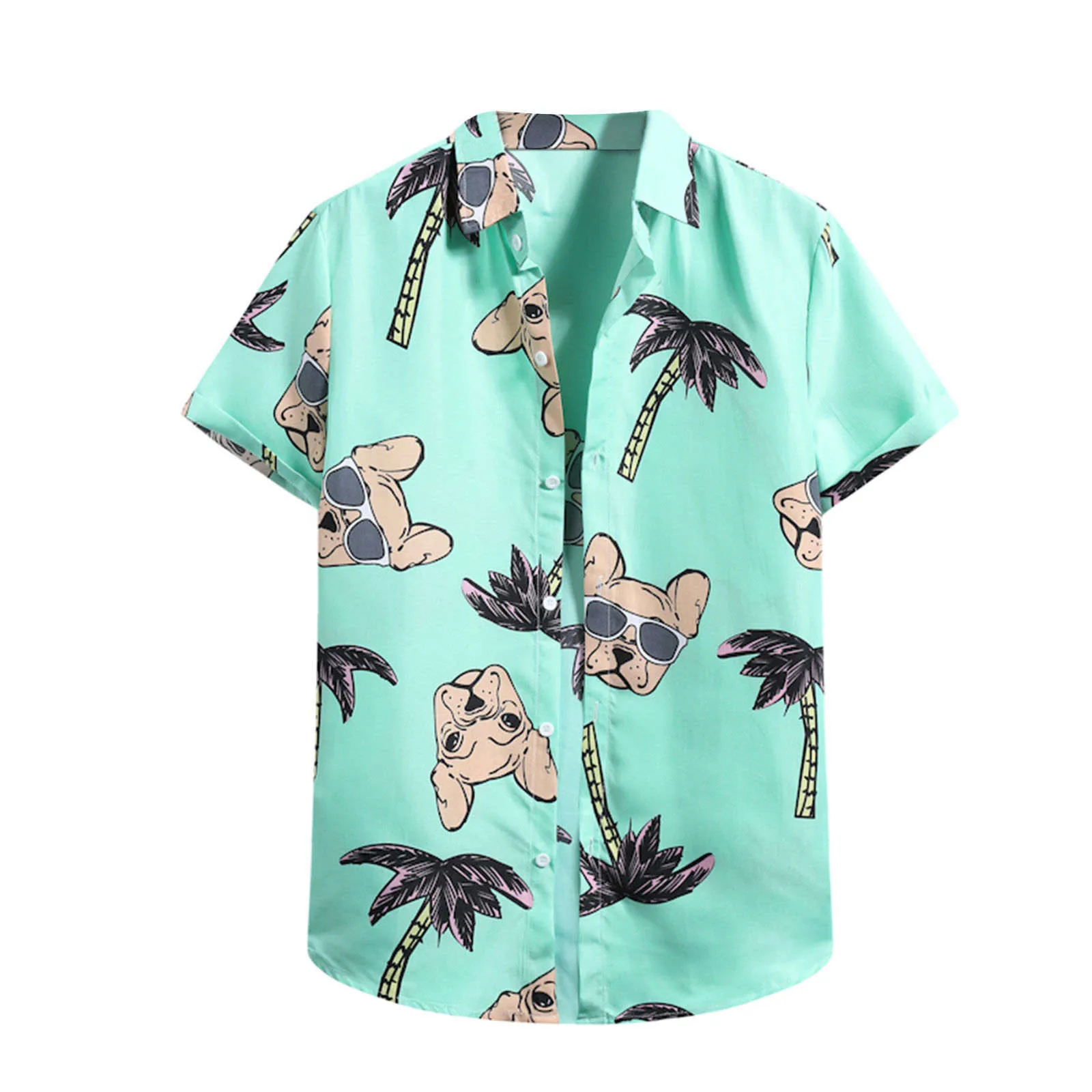 Los hombres cárdigan manga corta hawaiana en la playa camisa de los hombres camisa de cuello alto Casual de verano de playa camisas para hombres 2021