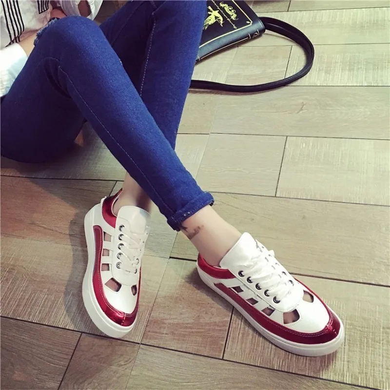 

Women Sneakers Fashion Casual Shoes Breathable Lightweight Vulcanize Shoes Female Footwear Hollow Mesh Shoes Summer Flats K19-19