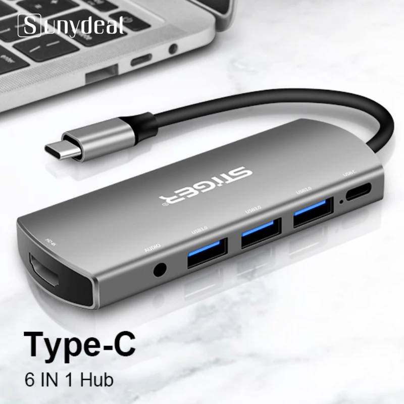 

Type C USB 3.1 To USB-C 4K HDMI USB 3.0 Adapter Cable 6 In 1 Hub To 3.5mm Aux Audio/Type-c/HDMI/PD Fast Charge Cable