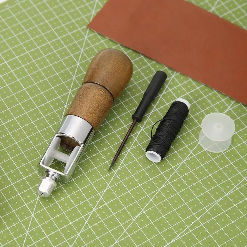 

Practical DIY Leather Hand Sewing Machine Simple Design Wood Handle Sharp Needle Stitching Needle Leathercraft Tools Kit