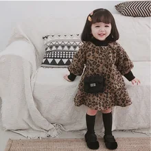 Новое зимнее модное цельнокроеное платье для девочек теплое платье леопарда