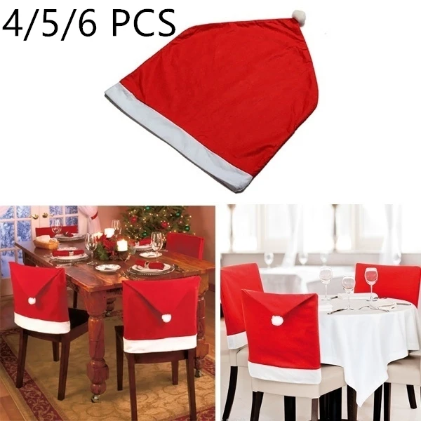 

4/5/6pcs Christmas Chair Covers Santa Claus Red Hat Chair Back Cover Christmas Kitchen Dining Seat Decor Xmas Party Decoration