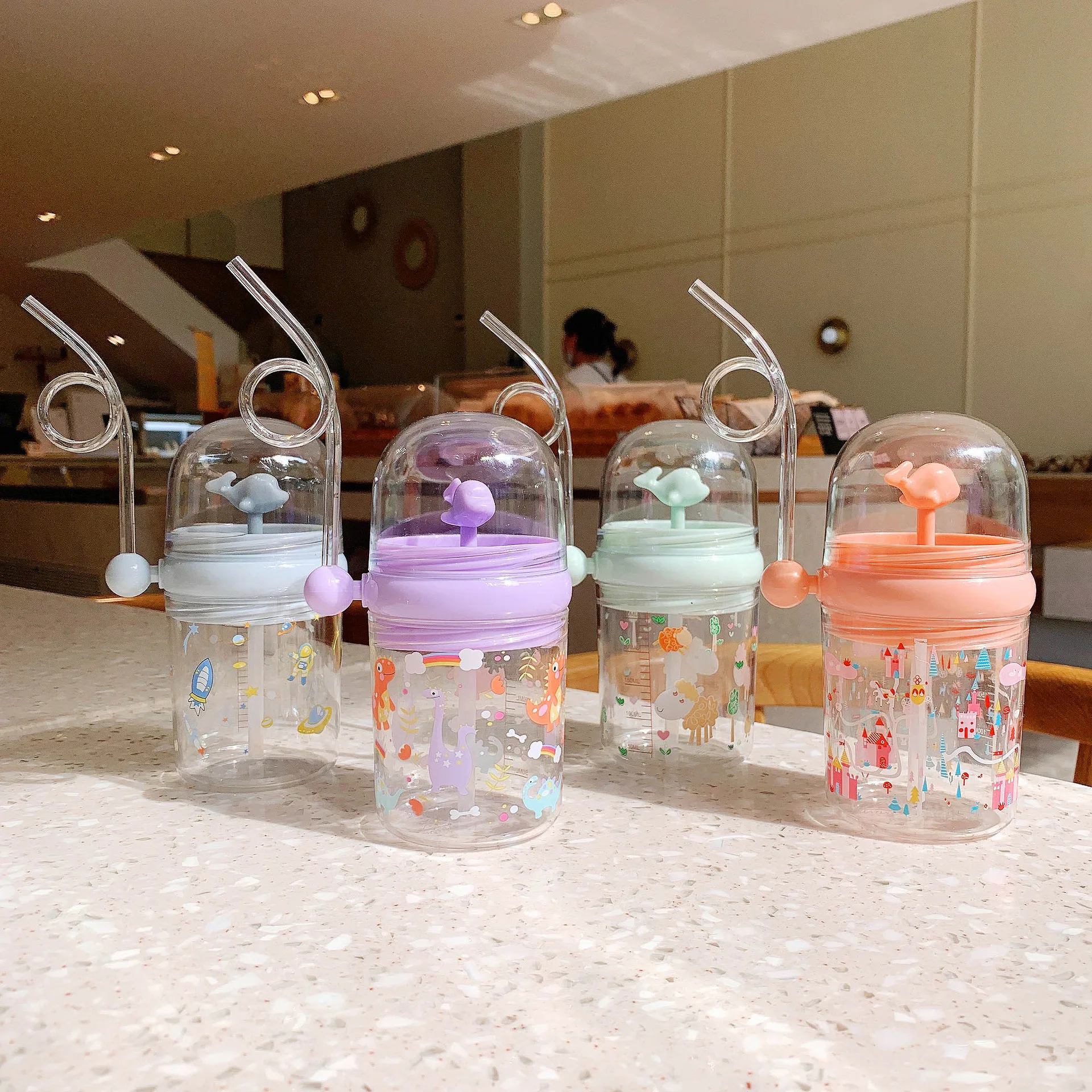 250ml Baby Drinking Cup Funny Water Whale Spray Sippy Cup Portable Toddler Cups Summer Water Cup, Clear