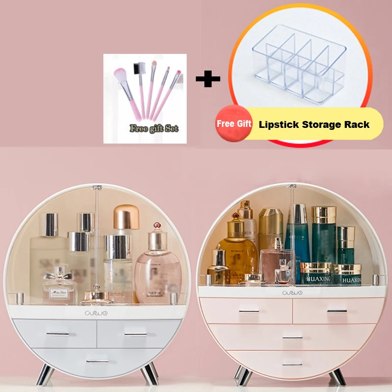  New Double Door Waterproof Make Up Cosmetic Box Dust Cover Box Organizer Drawers Plastic Cosmetic S