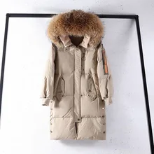 Women Hooded Long Thick Warm Parka White Duck Down Jacket Female Down Coat Large Real Natural Raccoon Fur New Winter Coat